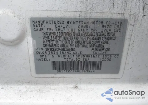 2017 Nissan Versa Note Sv z USA, uszkodzony, nr VIN 3N1CE2CP4HL369464